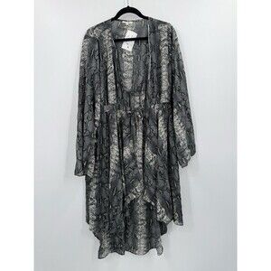 Easel 1X Dress Snake Print Sheer Chiffon Tie Hi Lo Artsy Drape Long Sleeve NEW